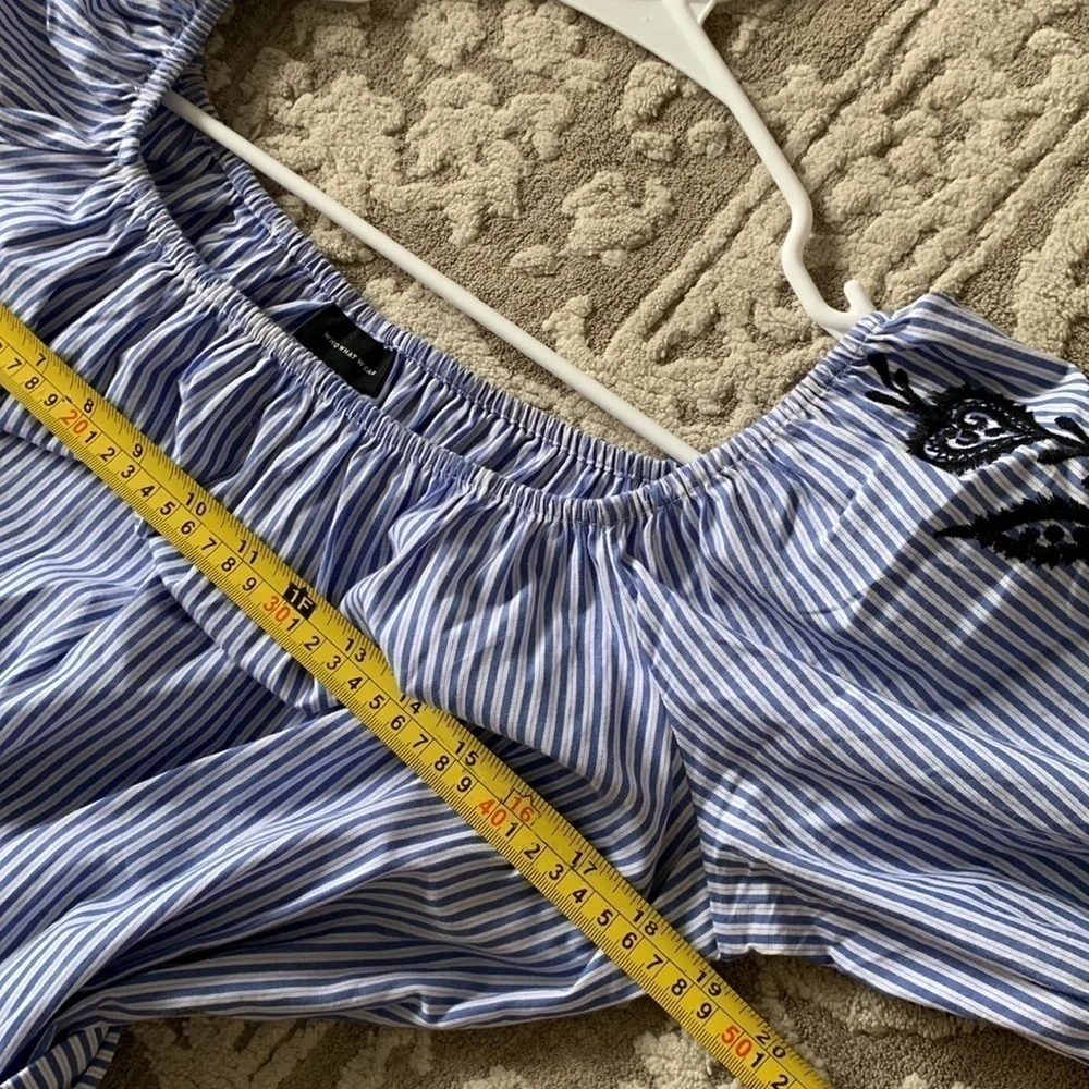 Who What Wear Dress Embroidered Striped Large‎ pockets tie waist off Shoulders - Picture 14 of 16
